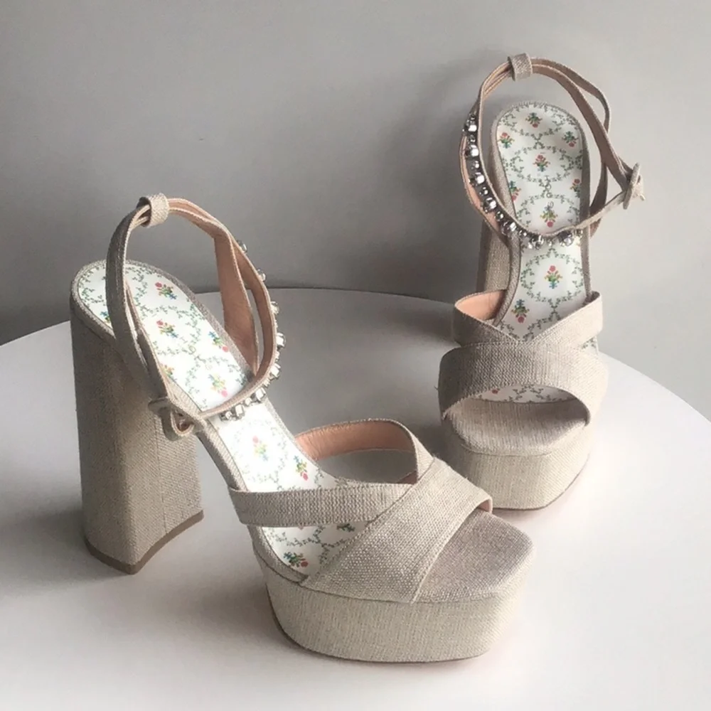 Hill House Home party jeweled Beige Platform heels Sandals